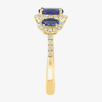 Effy Final Call Limited Quantities! Womens 1/4 CT. T.W. Genuine Blue Tanzanite 14K Gold Oval Halo 3-Stone Cocktail Ring