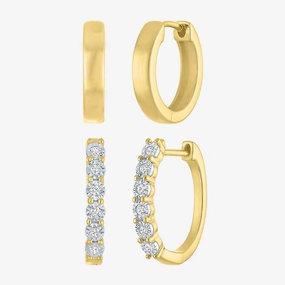 (G-H, Si2-I1) Womens 1/7 CT. T.W. Lab Grown White Diamond 14K Gold Over Silver 2 Pair Earring Set