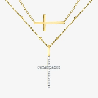 Cross (G-H, Si2-I1) Womens 1/8 CT. T.W. Lab Grown White Diamond 14K Gold Over Silver Cross 2-pc. Necklace Set