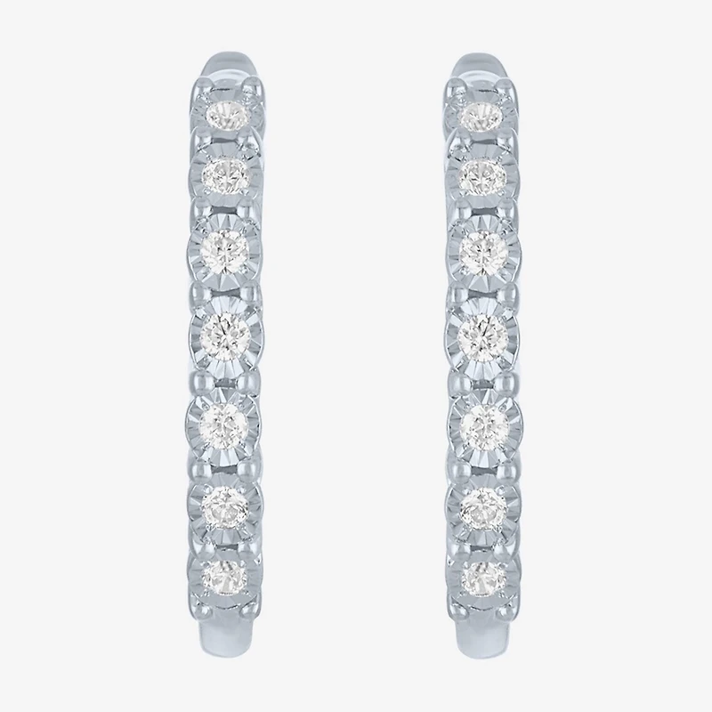 (G-H, Si2-I1) Womens 1/10 CT. T.W. Lab Grown White Diamond Sterling Silver 15.5mm Hoop Earrings