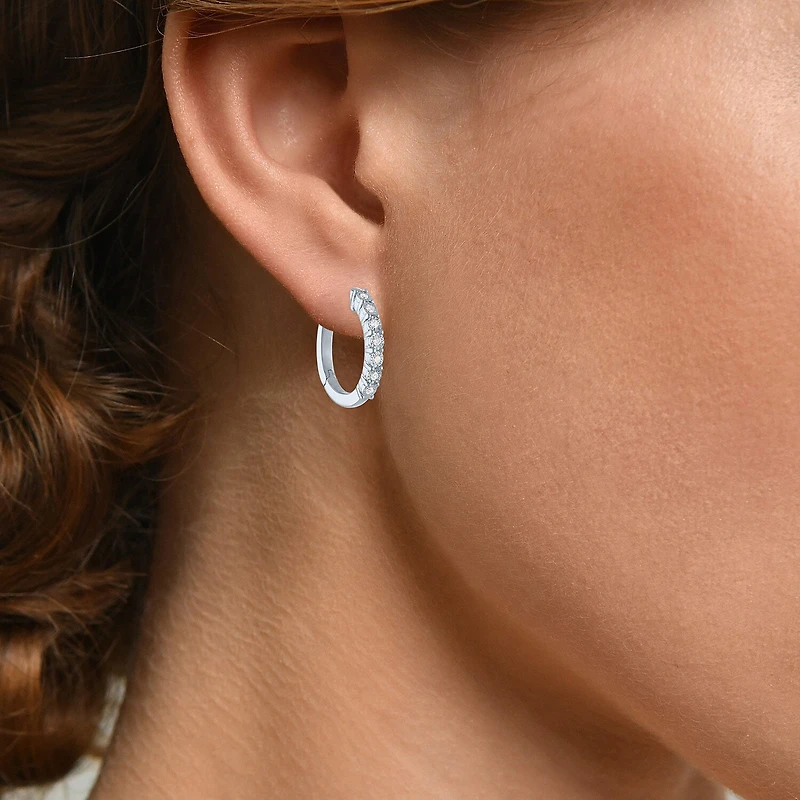 (G-H, Si2-I1) Womens 1/10 CT. T.W. Lab Grown White Diamond Sterling Silver 15.5mm Hoop Earrings