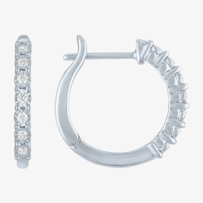 (G-H, Si2-I1) Womens 1/10 CT. T.W. Lab Grown White Diamond Sterling Silver 15.5mm Hoop Earrings