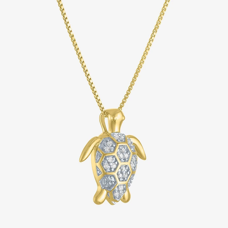 Turtle (G-H, Si2-I1) Womens 1/10 CT. T.W. Lab Grown White Diamond 14K Gold Over Silver 18 Inch Pendant Necklace