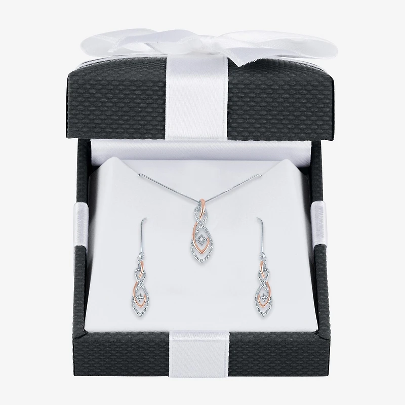 (G-H, Si2-I1) Womens 1/10 CT. T.W. Lab Grown White Diamond 14K Rose Gold Over Silver Jewelry Set
