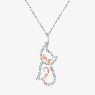 Cat (G-H, Si2-I1) Womens 1/10 CT. T.W. Lab Grown White Diamond 14K Two Tone Gold Over Silver 18 Inch Pendant Necklace