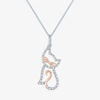 Cat (G-H, Si2-I1) Womens 1/10 CT. T.W. Lab Grown White Diamond 14K Two Tone Gold Over Silver 18 Inch Pendant Necklace
