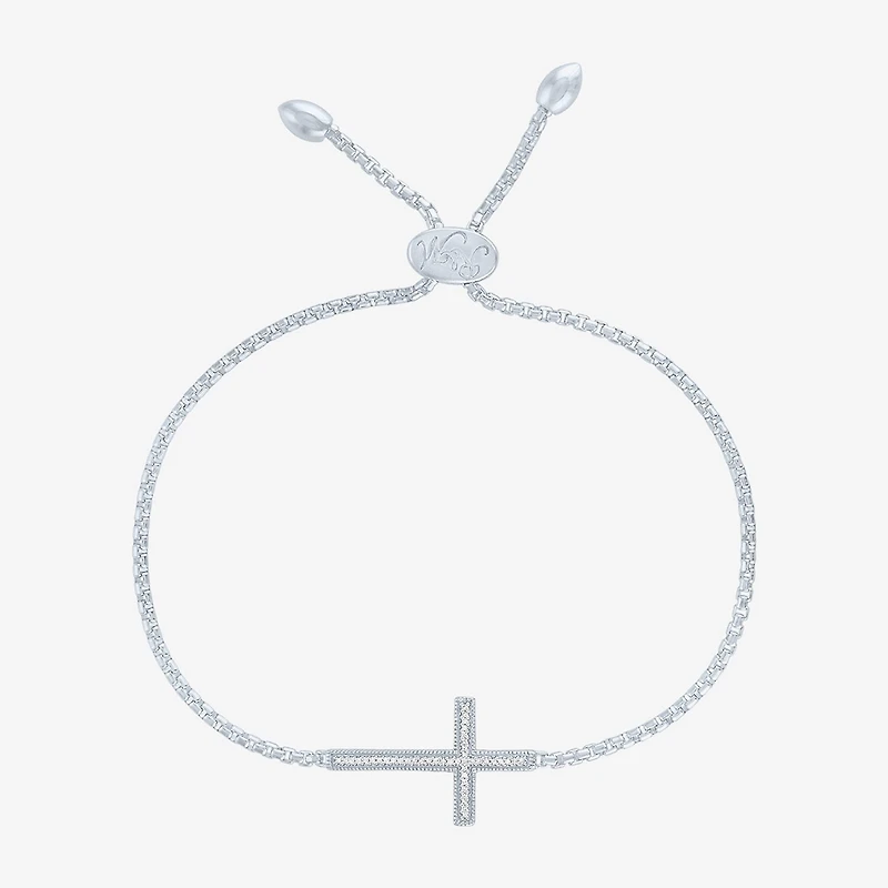Cross (G-H,Si2-I1) Womens Diamond Accent Lab Grown White Diamond Sterling Silver Cross Bolo Bracelet