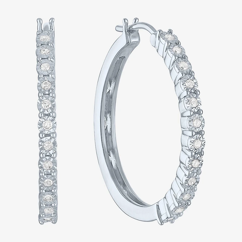 (G-H, Si2-I1) Womens 1/4 CT. T.W. Lab Grown White Diamond Sterling Silver 26mm Round Hoop Earrings