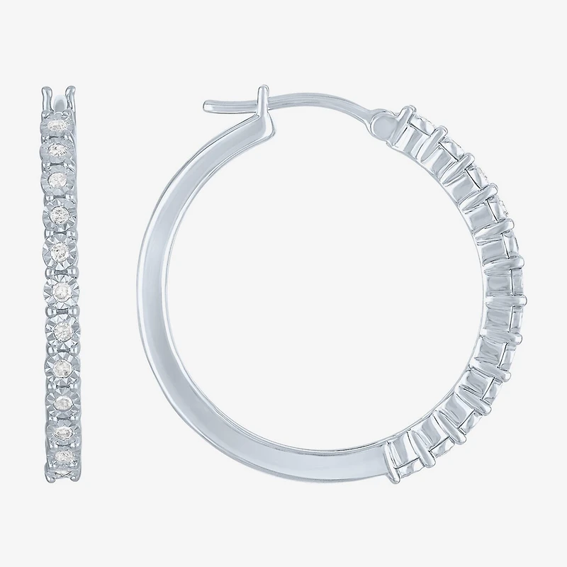 (G-H, Si2-I1) Womens 1/4 CT. T.W. Lab Grown White Diamond Sterling Silver 26mm Round Hoop Earrings