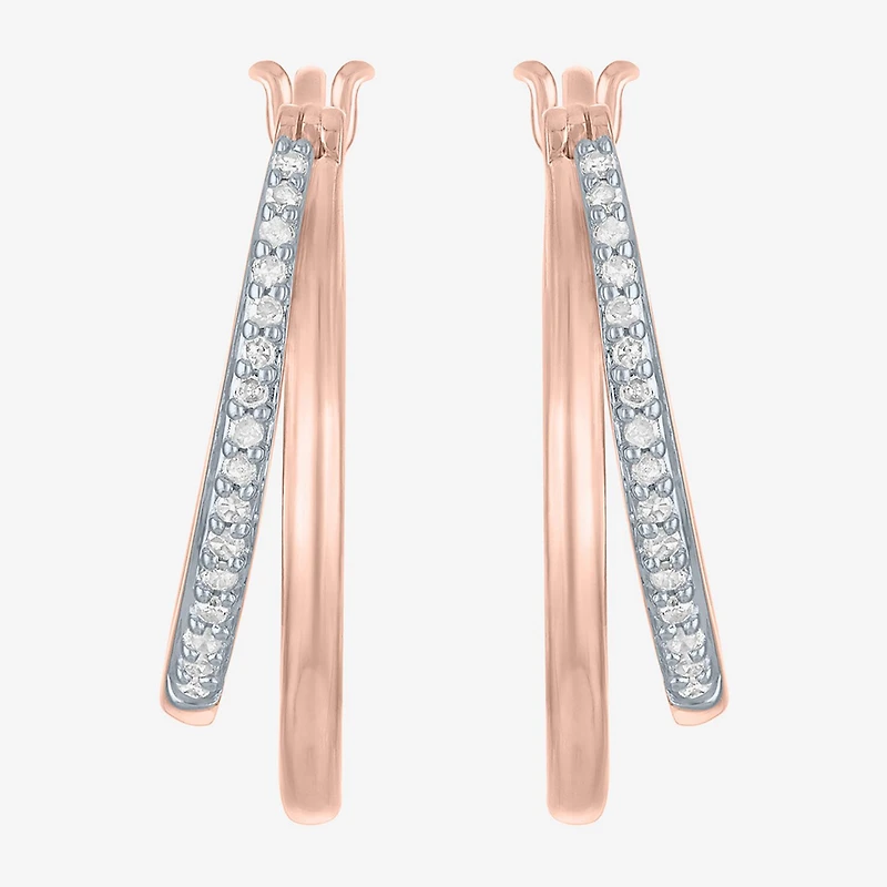 (Si2-I1,Si2-I1) Womens 1/10 CT. T.W. Lab Grown White Diamond 14K Rose Gold Over Silver 18.8mm Round Hoop Earrings