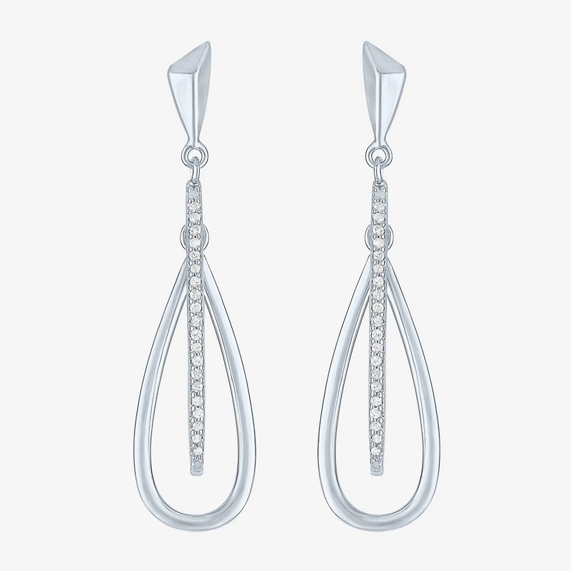 (G-H, Si2-I1) Womens 1/10 CT. T.W. Lab Grown White Diamond Sterling Silver Drop Earrings