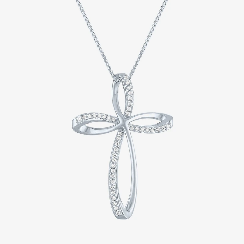 Cross (G-H, Si2-I1) Womens 1/10 CT. T.W. Lab Grown White Diamond Sterling Silver Cross 18 Inch Pendant Necklace