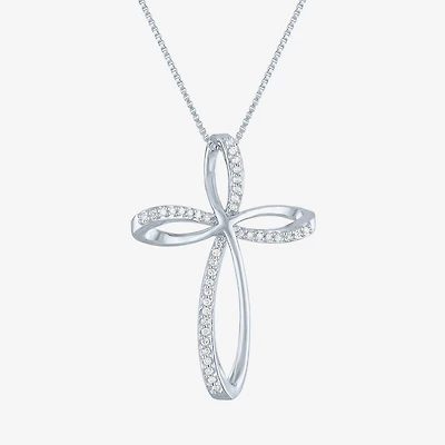 Cross (G-H, Si2-I1) Womens 1/10 CT. T.W. Lab Grown White Diamond Sterling Silver Cross 18 Inch Pendant Necklace