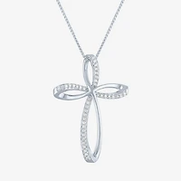 Cross (G-H, Si2-I1) Womens 1/10 CT. T.W. Lab Grown White Diamond Sterling Silver Cross 18 Inch Pendant Necklace