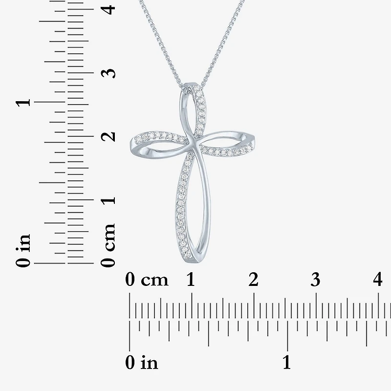 Cross (G-H, Si2-I1) Womens 1/10 CT. T.W. Lab Grown White Diamond Sterling Silver Cross 18 Inch Pendant Necklace