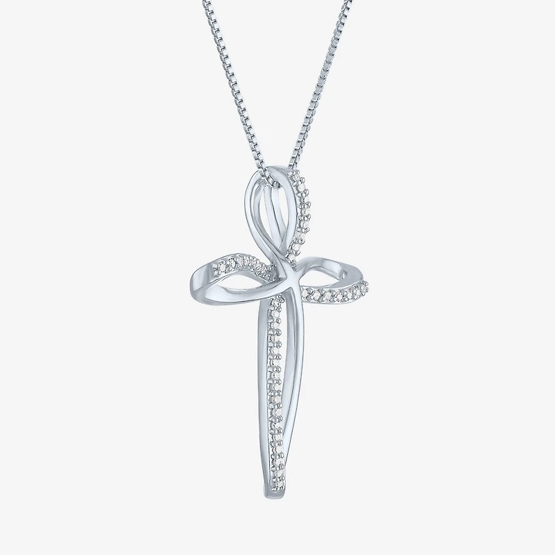 Cross (G-H, Si2-I1) Womens 1/10 CT. T.W. Lab Grown White Diamond Sterling Silver Cross 18 Inch Pendant Necklace