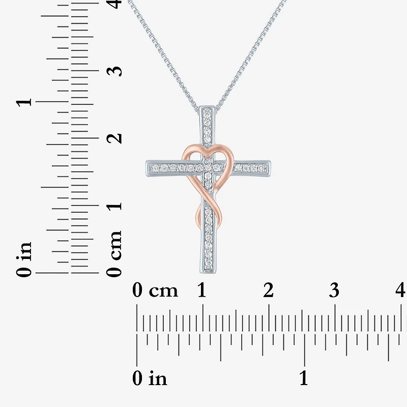 Cross (G-H, Si2-I1) Womens 1/10 CT. T.W. Lab Grown White Diamond 14K Two Tone Gold Over Silver Cross Heart 18 Inch Pendant Necklace