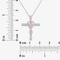 Cross (G-H, Si2-I1) Womens 1/10 CT. T.W. Lab Grown White Diamond 14K Two Tone Gold Over Silver Cross Heart 18 Inch Pendant Necklace