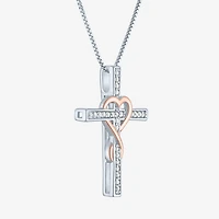 Cross (G-H, Si2-I1) Womens 1/10 CT. T.W. Lab Grown White Diamond 14K Two Tone Gold Over Silver Cross Heart 18 Inch Pendant Necklace