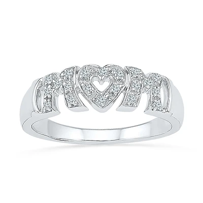 "Mom" Womens 2MM 1/10 CT. T.W. Natural White Diamond 10K Gold Band