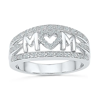 "Mom" Womens 2MM 1/5 CT. Natural White Diamond 10K Gold Heart Band