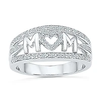 "Mom" Womens 2MM 1/5 CT. Natural White Diamond 10K Gold Heart Band