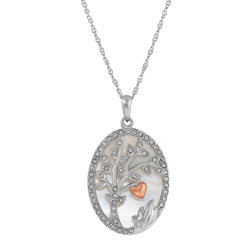 Womens Sterling Silver Mother Of Pearl Sterling Silver Pendant Necklace with 14K Gold Over Silver Heart