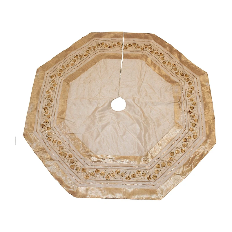 Kurt Adler Ivory  With Gold Pinecones Indoor Tree Skirt