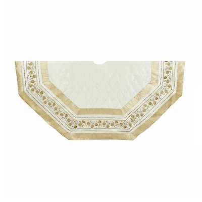 Kurt Adler Ivory  With Gold Pinecones Indoor Tree Skirt
