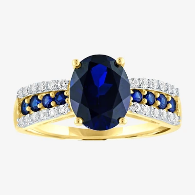 Womens Lab Created Blue Sapphire 10K Gold Cocktail Ring