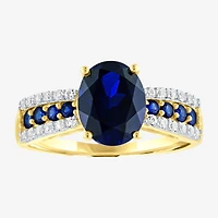Womens Lab Created Blue Sapphire 10K Gold Cocktail Ring