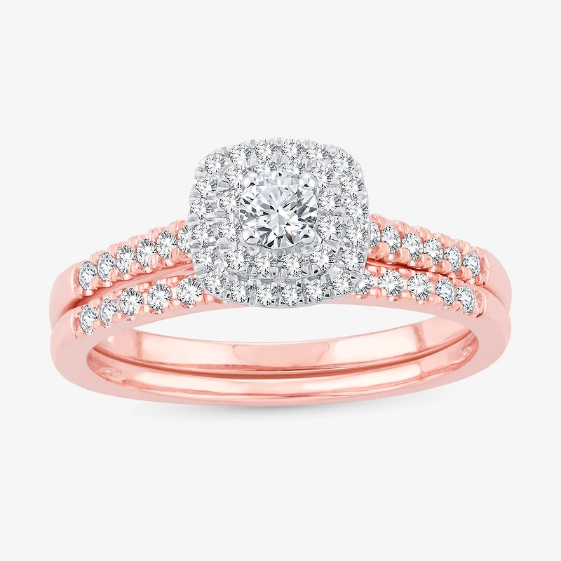 1/2 CT.T.W. Natural Diamond Halo Bridal Set 10K or 14K White Gold