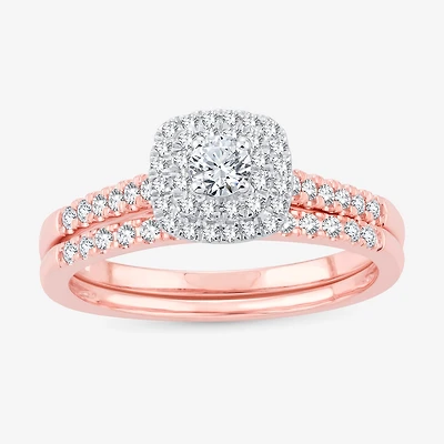 1/2 CT.T.W. Natural Diamond Halo Bridal Set 10K or 14K White Gold