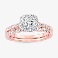 1/2 CT.T.W. Natural Diamond Halo Bridal Set 10K or 14K White Gold