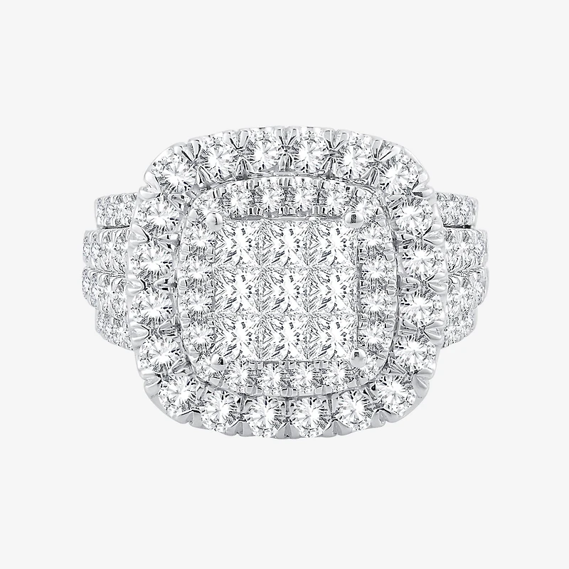 3 CT.T.W. Natural Diamond Cushion Shape Side Stone Halo Engagement Ring 10K or 14K White Gold