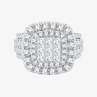 3 CT.T.W. Natural Diamond Cushion Shape Side Stone Halo Engagement Ring 10K or 14K White Gold