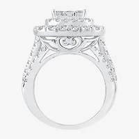 3 CT.T.W. Natural Diamond Cushion Shape Side Stone Halo Engagement Ring 10K or 14K White Gold