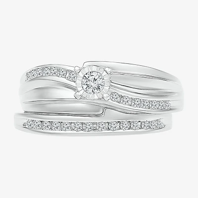 Womens 1/5 CT. Natural White Diamond Sterling Silver Round Side Stone Bridal Set