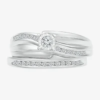 Womens 1/5 CT. Natural White Diamond Sterling Silver Round Side Stone Bridal Set