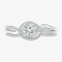 Womens 1/2 CT. T.W. Natural White Diamond 10K Gold Round Side Stone Crossover Bridal Set