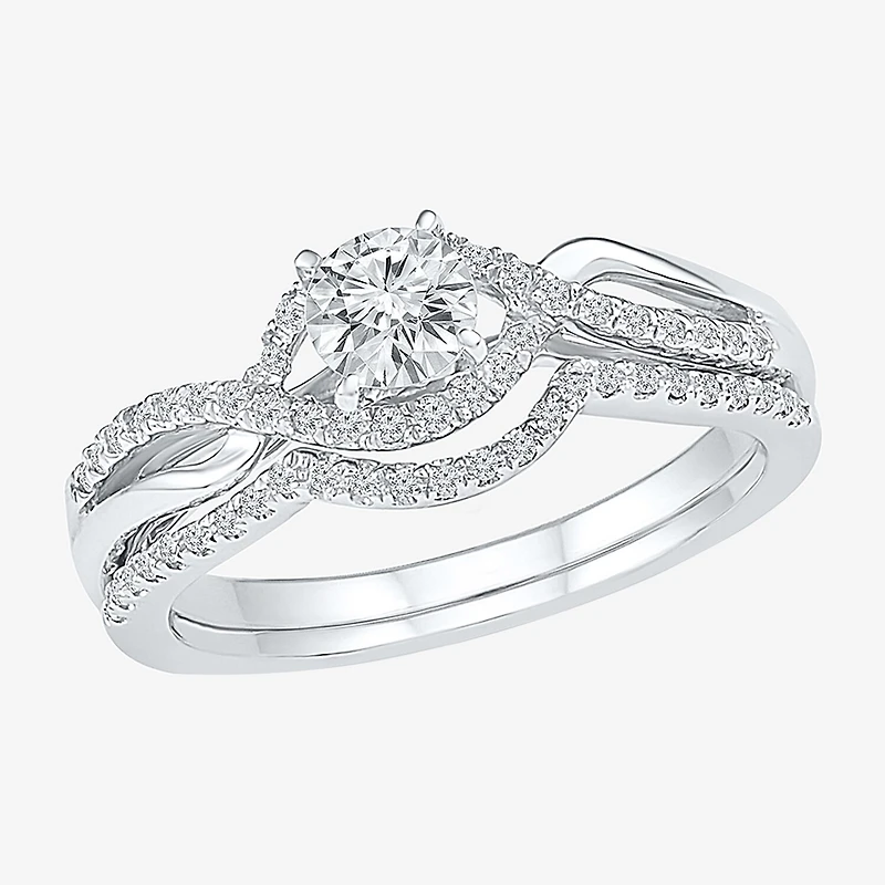 Womens 1/2 CT. T.W. Natural White Diamond 10K Gold Round Side Stone Crossover Bridal Set