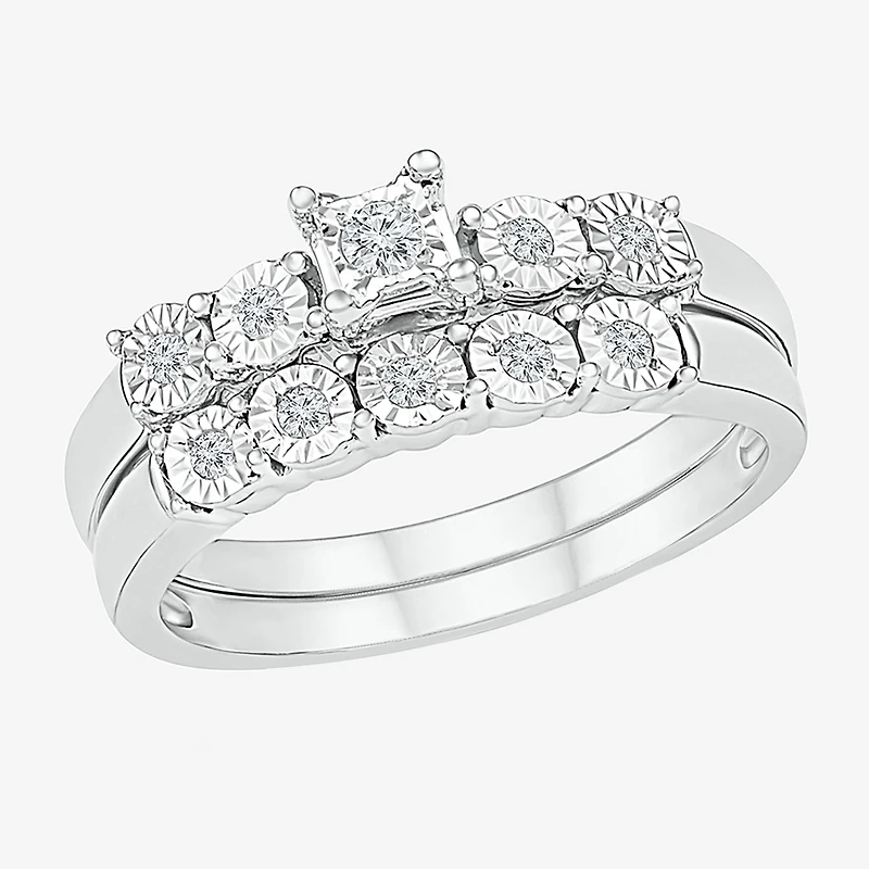 Womens Diamond-Accent Sterling Silver Bridal Set