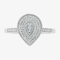 Womens Diamond Accent Natural White Sterling Silver Pear Halo Engagement Ring
