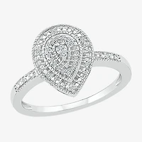 Womens Diamond Accent Natural White Sterling Silver Pear Halo Engagement Ring