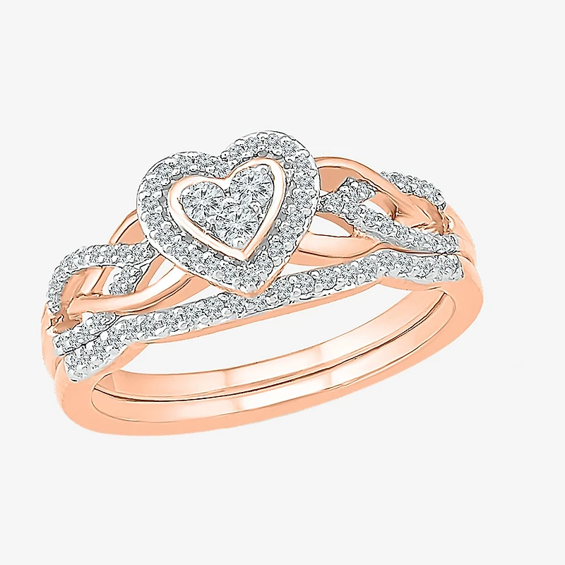 Womens 1/3 CT. T.W. Natural White Diamond 10K Gold Heart Halo Bridal Set