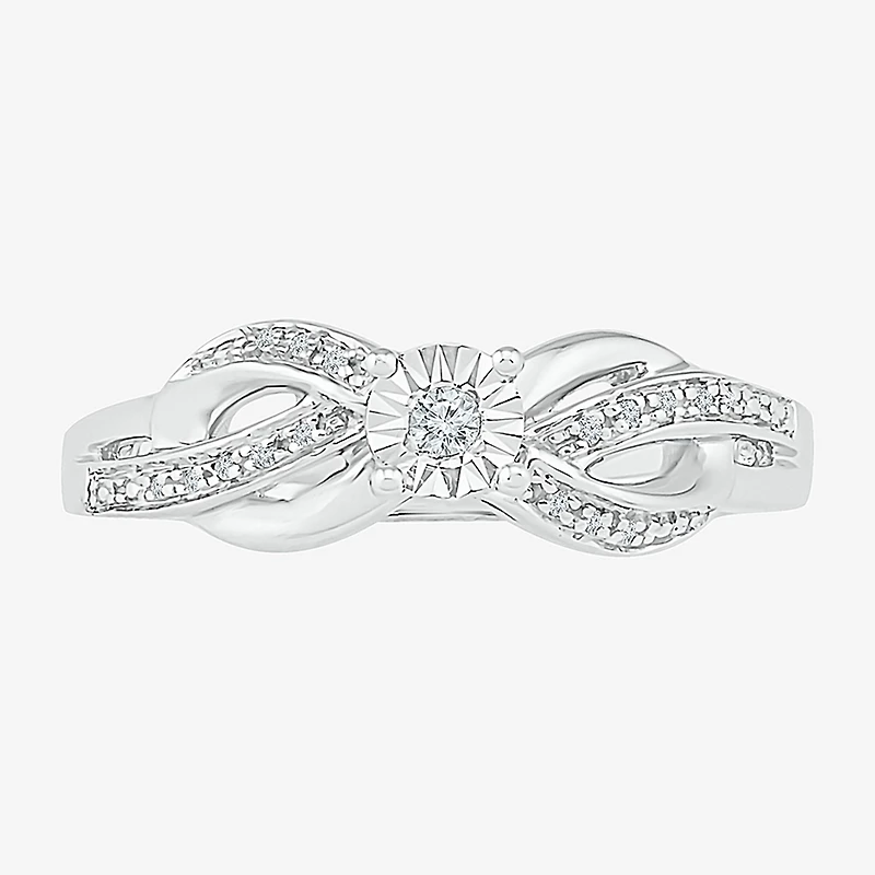 Promise My Love Womens Diamond Accent Natural White Sterling Silver Round Crossover Side Stone Ring