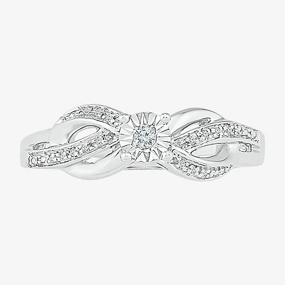 Promise My Love Womens Diamond Accent Natural White Sterling Silver Round Crossover Side Stone Ring