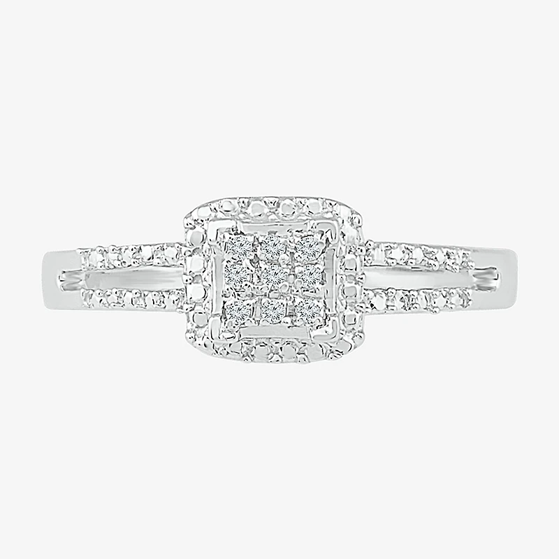 Promise My Love Womens Diamond Accent Natural White Sterling Silver Cushion Halo Ring