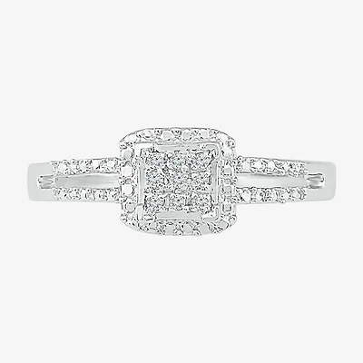 Promise My Love Womens Diamond Accent Natural White Sterling Silver Cushion Halo Ring