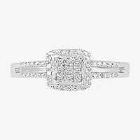 Promise My Love Womens Diamond Accent Natural White Sterling Silver Cushion Halo Ring